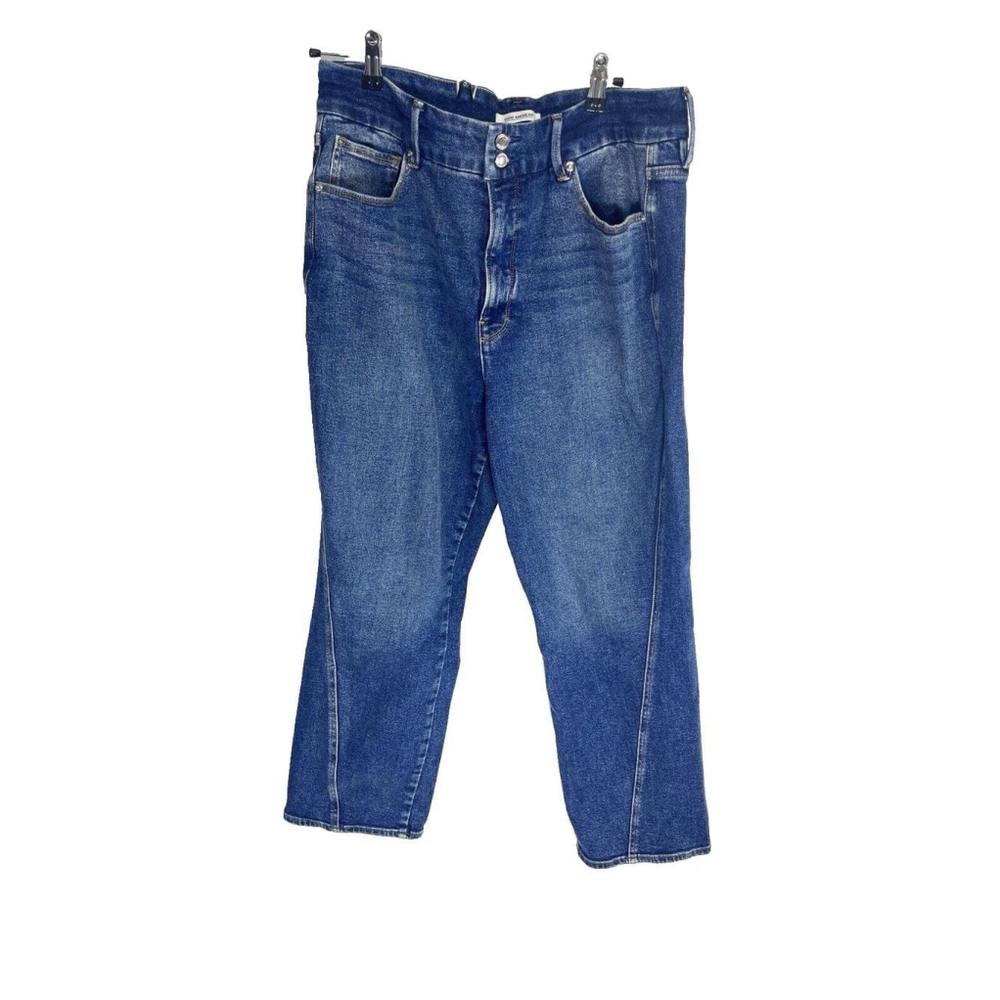 Good American Womens Blue High Rise Twist Seam Straight Cropped Jeans Size 15/33
